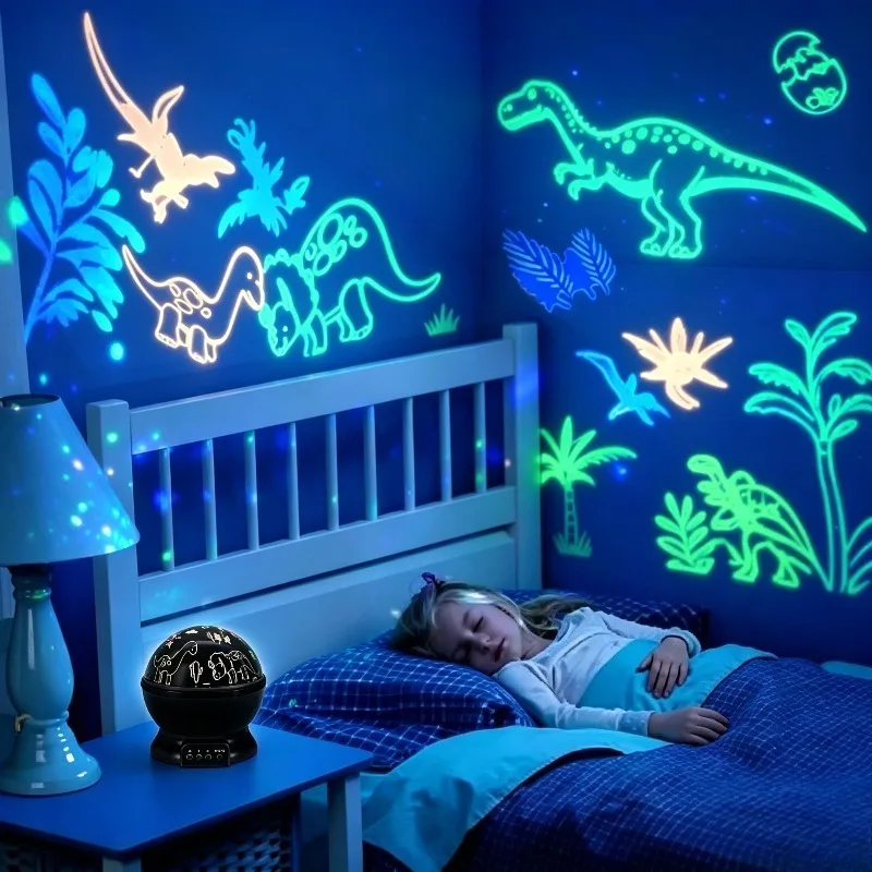 Lampka nocna LED z projektorem dinozaurów z Parku Jurajskiego, automatyczna zmiana kolorów, światła USB RGB do pokoju dziecięcego, na przyjęcie urodzinowe.