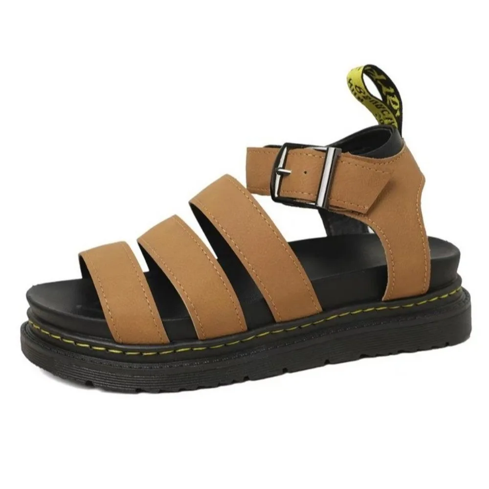 New Summer Classic Leather Sandals Ladies Roman Buckle Open Toe Beach Shoes Thick Bottom Leather Fish Mouth Trifle Sandals