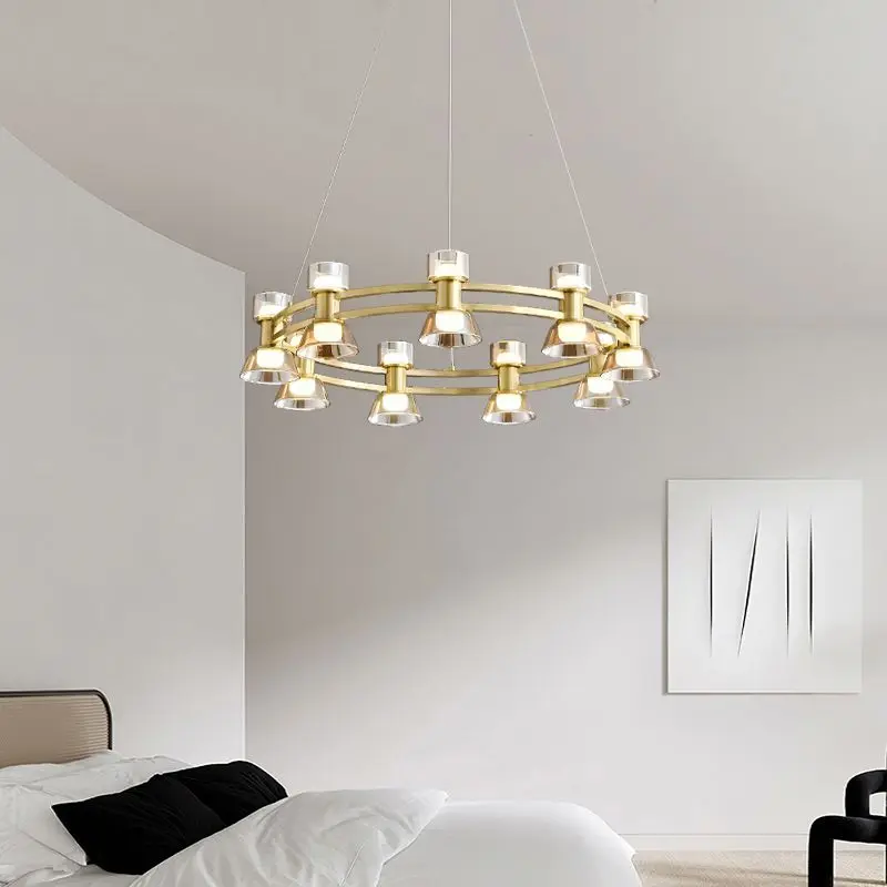 Italian Dumbbell Light Round Ceiling Chandeliers All Copper For Living Dining Room Pendent Lamp Home Decor Hanging Light Luster