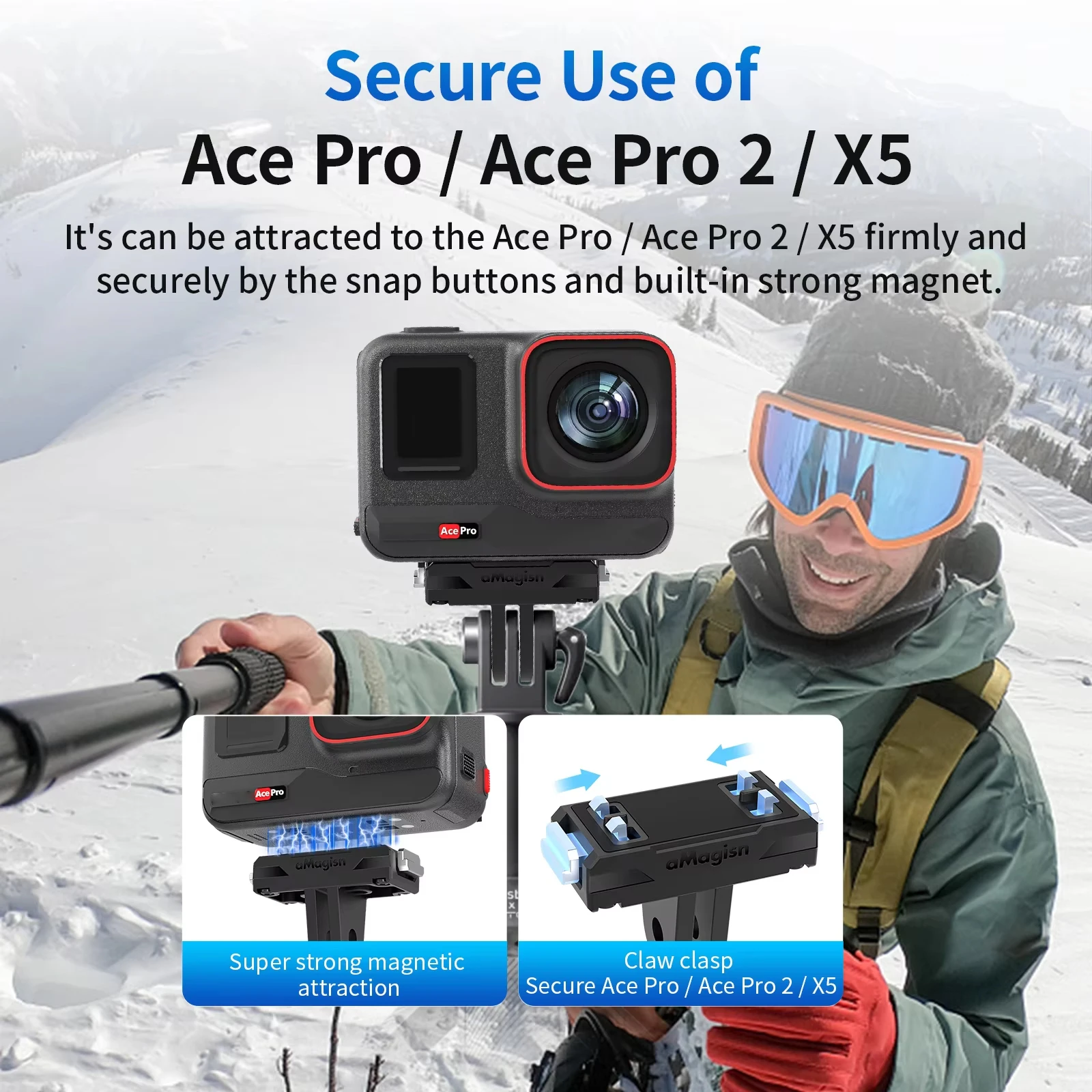 محول مغناطيسي جبل ل Insta360 X5 Ace Pro 2 عمل كاميرا الإفراج السريع جبل ل Insta360 Ace تمديد دعم الملحقات