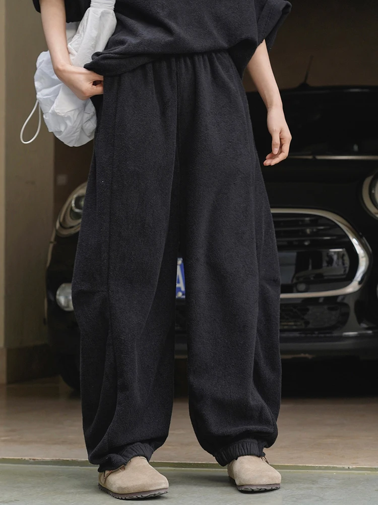 [LANMREM] Minimalism Elastic High Waist Wide Leg Pants Women Solid Straight Loose Trousers Korean Style 2024 Winter New 26D8776