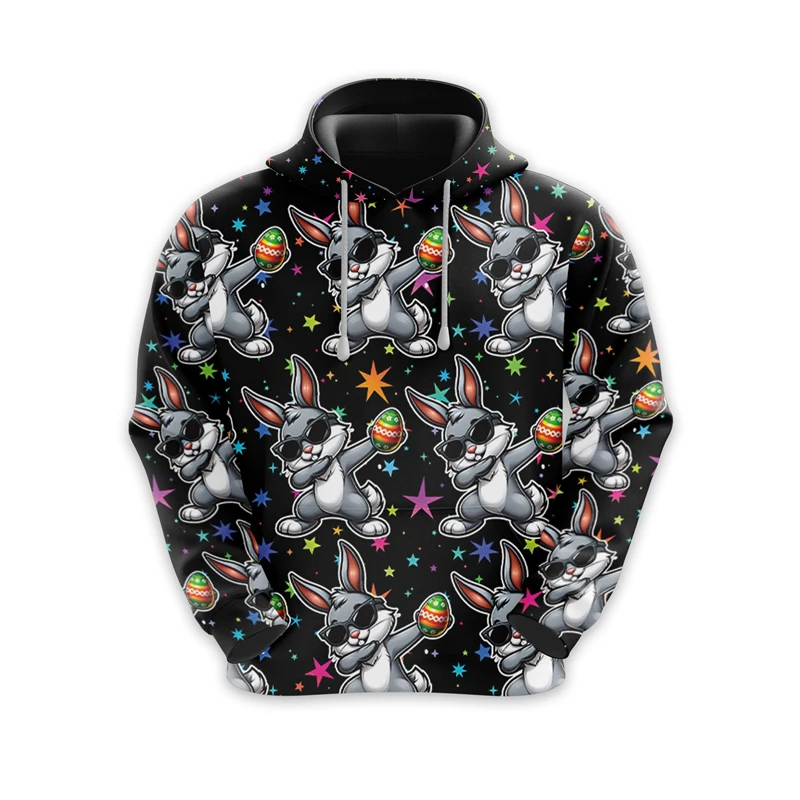 Sudaderas con capucha con diseño de conejito de Pascua para hombre, moda de otoño para niños, Sudadera con capucha con estampado de huevos de Pascua en 3D, Jersey informal holgado Harajuku