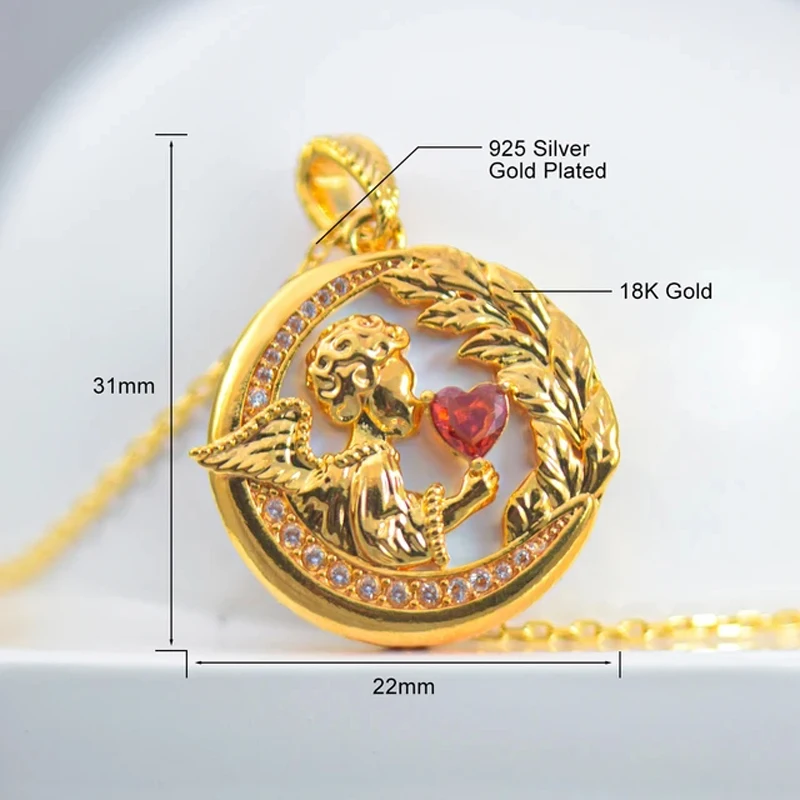 Laminated Gold Jewelry 18k Guaranteed Necklace Woman Golden Moon Pendant Ladies Engagement Commemorative Angel Gifts of Love New