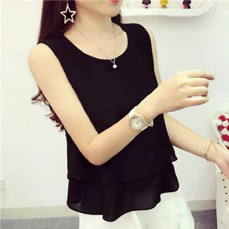 New Arrival Tops Women Chiffon Blouse 2023 Summer Beach Loose Sleeveless Casual Blouse O-Neck Oversized Female Hot Tops