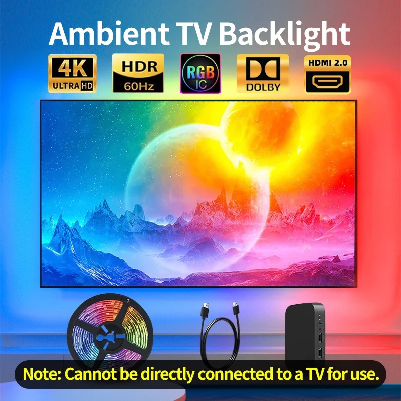 Ambient TV backlight led sync to screen 4K for 40-85 inch real-time sync LED light strip for HDMI-Compatible 2.0 PS5 XBOX SWITCH