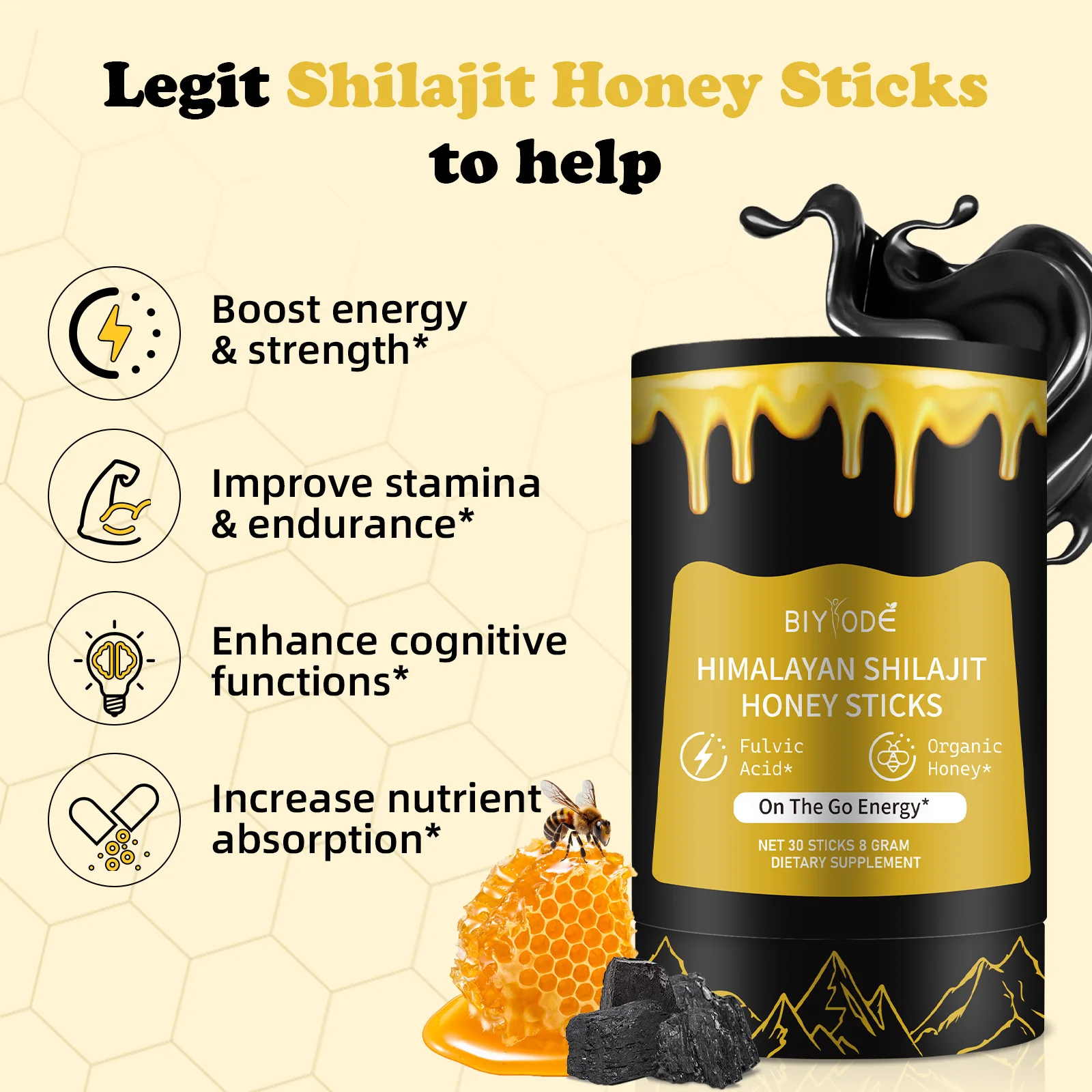 Himalayan Shilajit Resin Honey Sticks Shilajit Resin Sourced 30sticks Sugar Occurring Fulvic Acid Independent Packaging