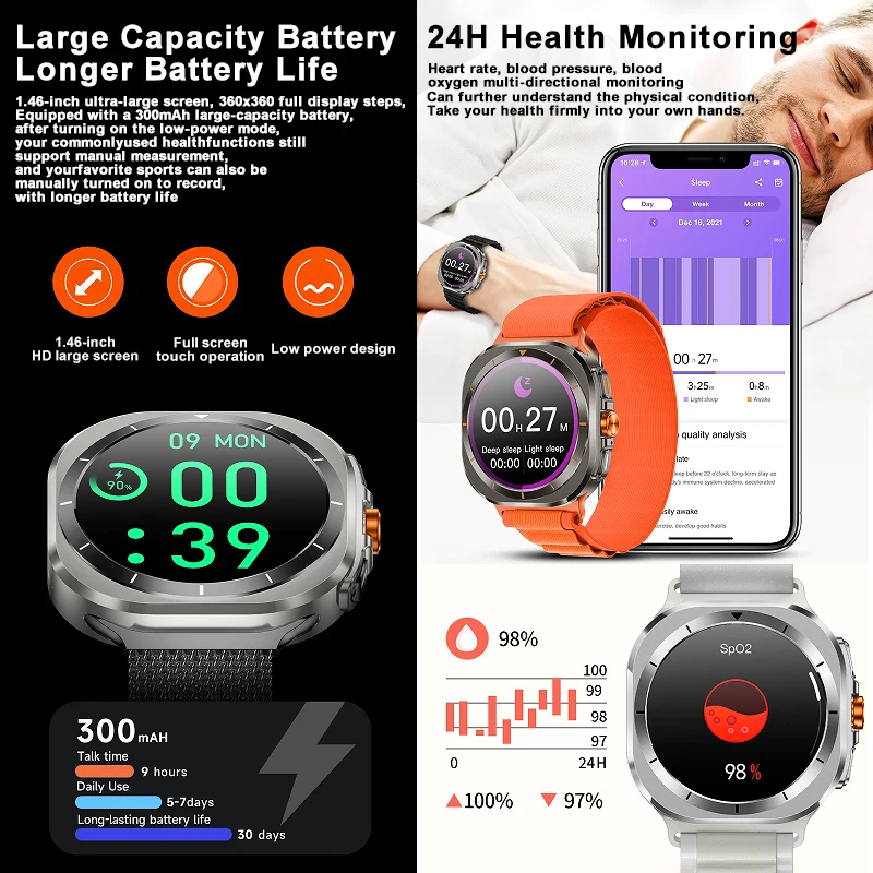 Deportes al aire libre Z7 Ultra reloj inteligente Bluetooth llamada monitoreo de salud GPS rastreador de seguimiento de movimiento pantalla HD de 1,46 pulgadas reloj inteligente