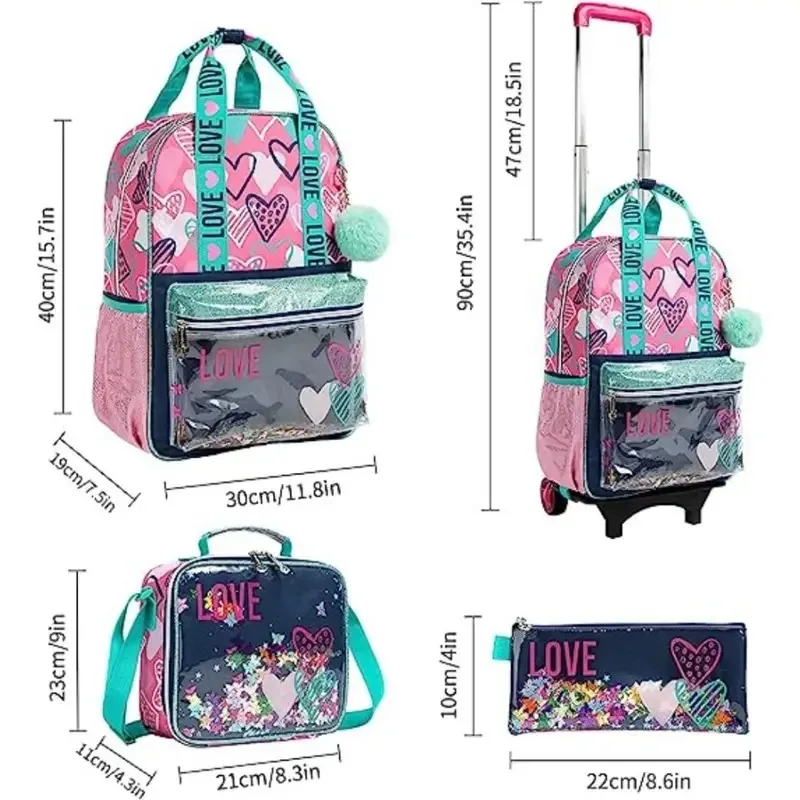 Zaino da viaggio con ruote borsa da scuola Trolley impermeabile leggera con astuccio maniglia regolabile valigia da viaggio per bambini