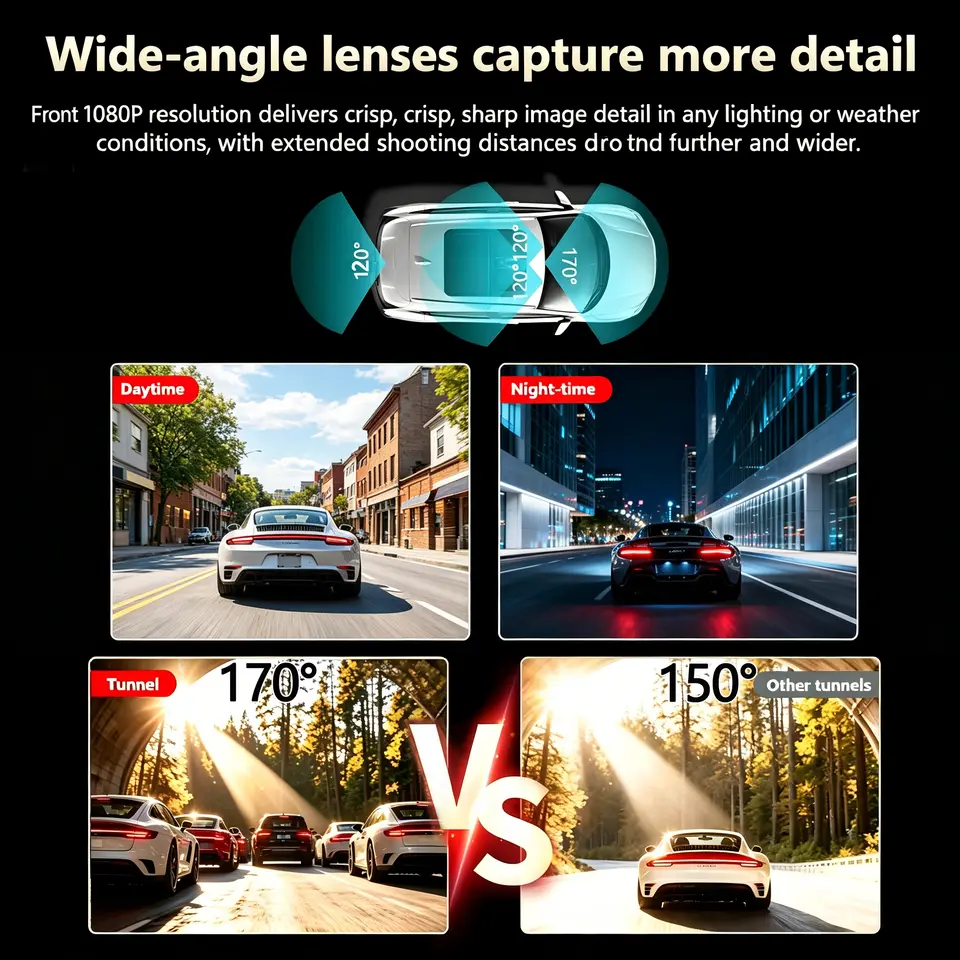 صندوق أسود لكاميرا سيارة 4 قنوات 360 درجة، مسجل فيديو DVR بدقة FHD 1080P، رؤية ليلية، تسجيل حلقي، مراقبة مواقف السيارات 24 ساعة - 4