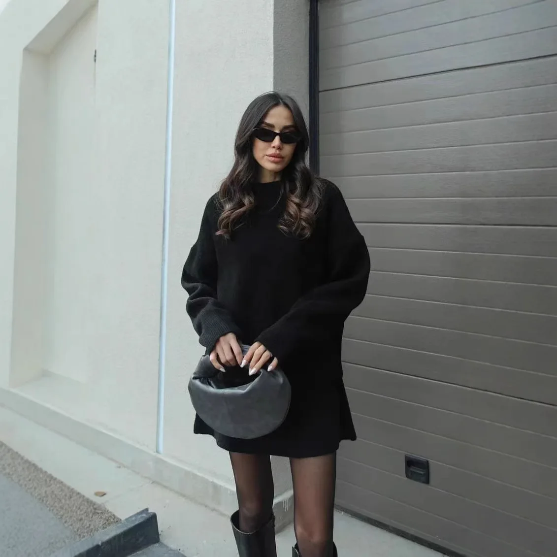 Set Dua Potong Rajutan Gaya Preppy Wanita 2025 Sweter Longgar Leher O Musim Dingin Musim Gugur Rok A Line Pakaian Chic Pakaian Jalanan