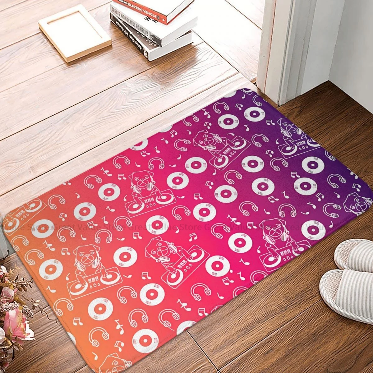 DJ Music Art Bath Non-Slip Carpet Orange Purple Bedroom Mat Entrance Door Doormat Floor Decoration Rug