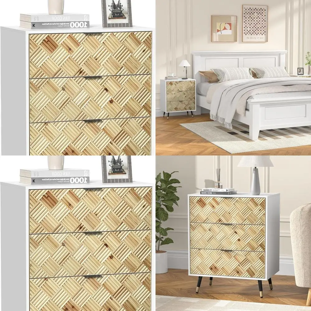 

Large 3-Drawer Nightstand, 23 Wide, Fir Wood Bedside Table with Ample Storage for Bedrooms and Dorms