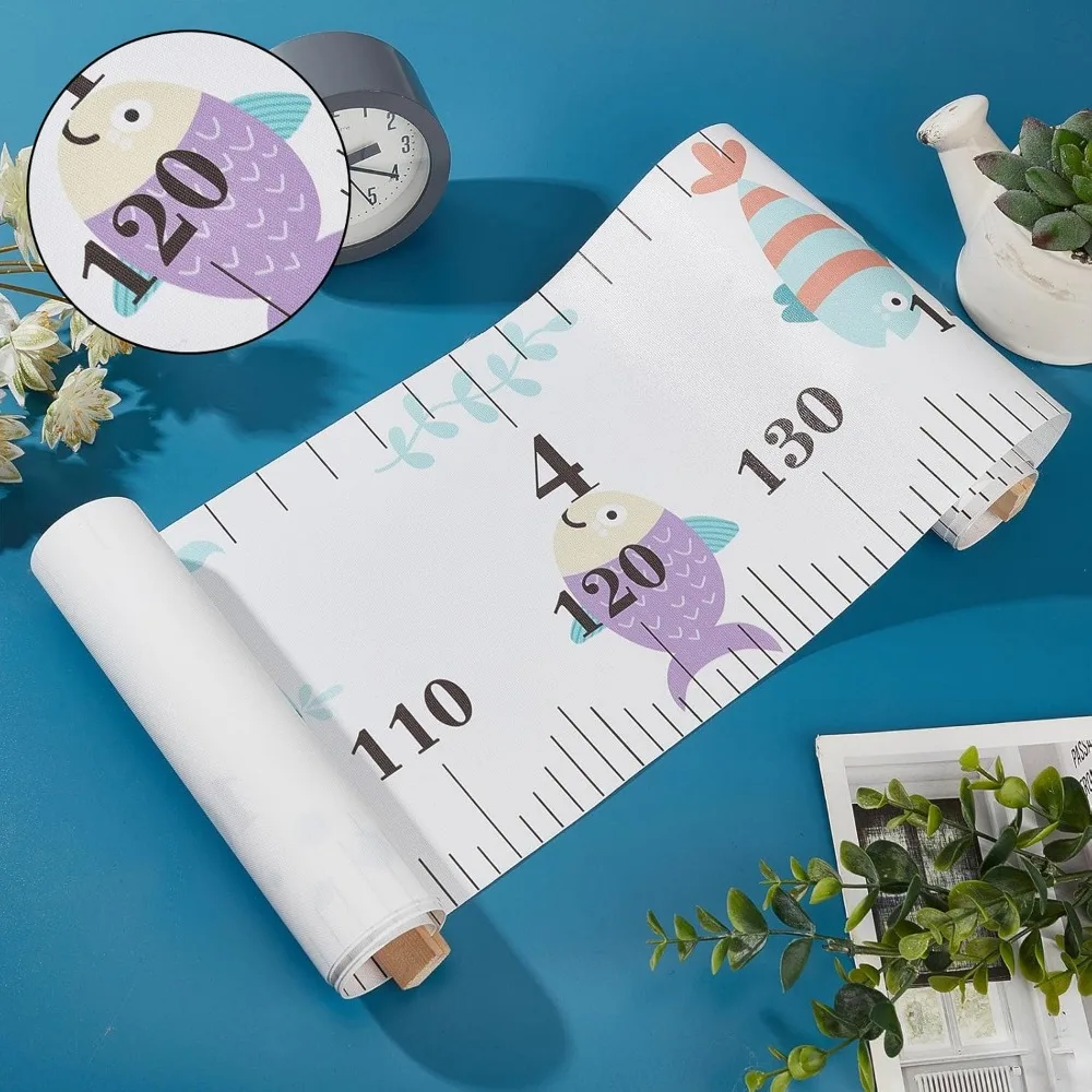 Sea Animals Growth Chart Fabric Canvas Height Measurement Ruler Wood Frame Hanging Removable Cartoon Wall Rulers for Home kits - view 6