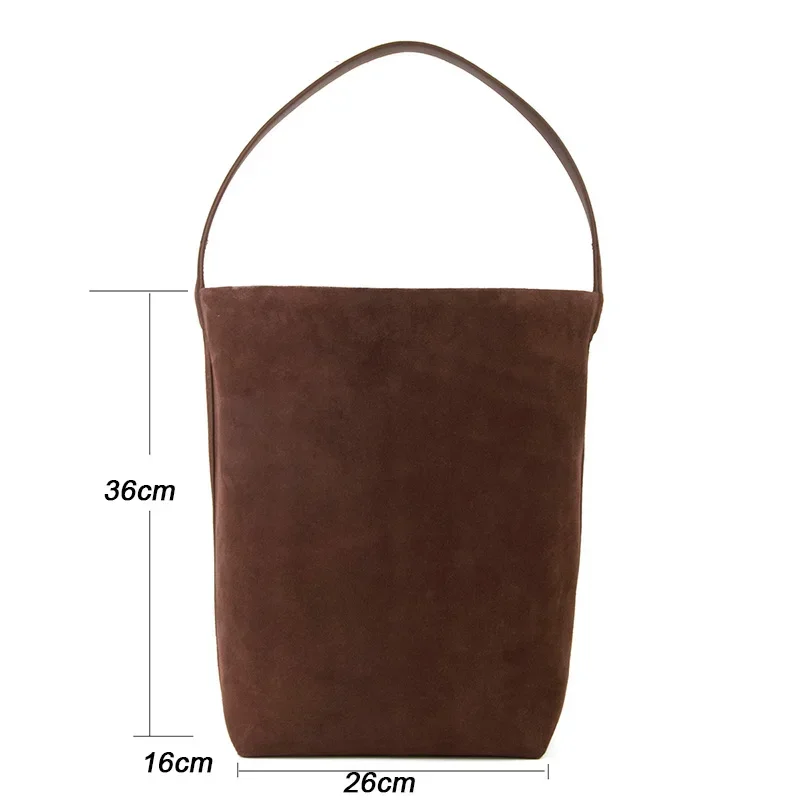 Donna-in Bolso de mano de ante vacuno natural para mujer Nubuck Café Bolso de hombro de gran capacidad Cuero genuino