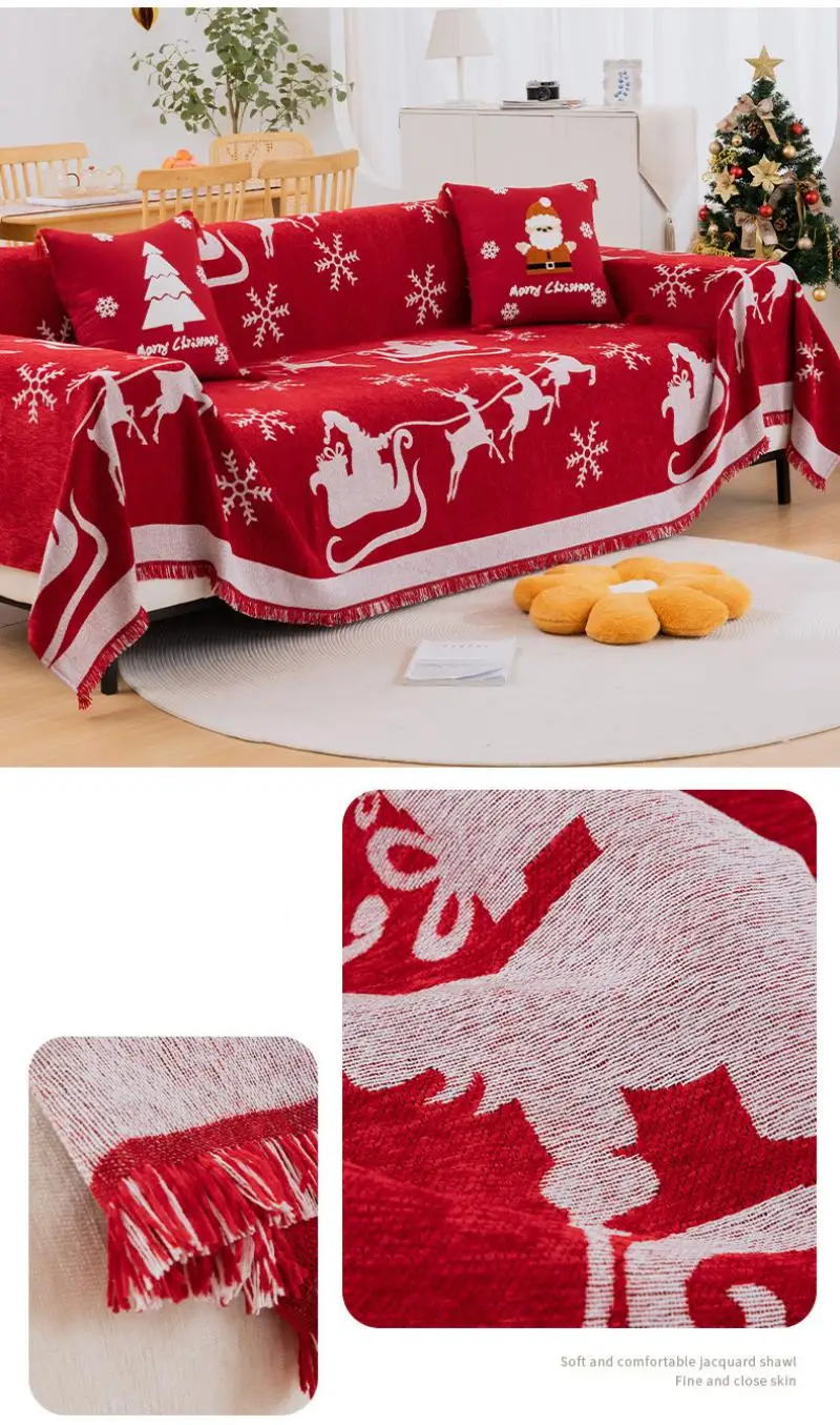 Weihnachts- und Feiertags-Sofabezug, einteilig, rutschfest, staubdicht, multifunktional, dekorative Decke – Detail 10