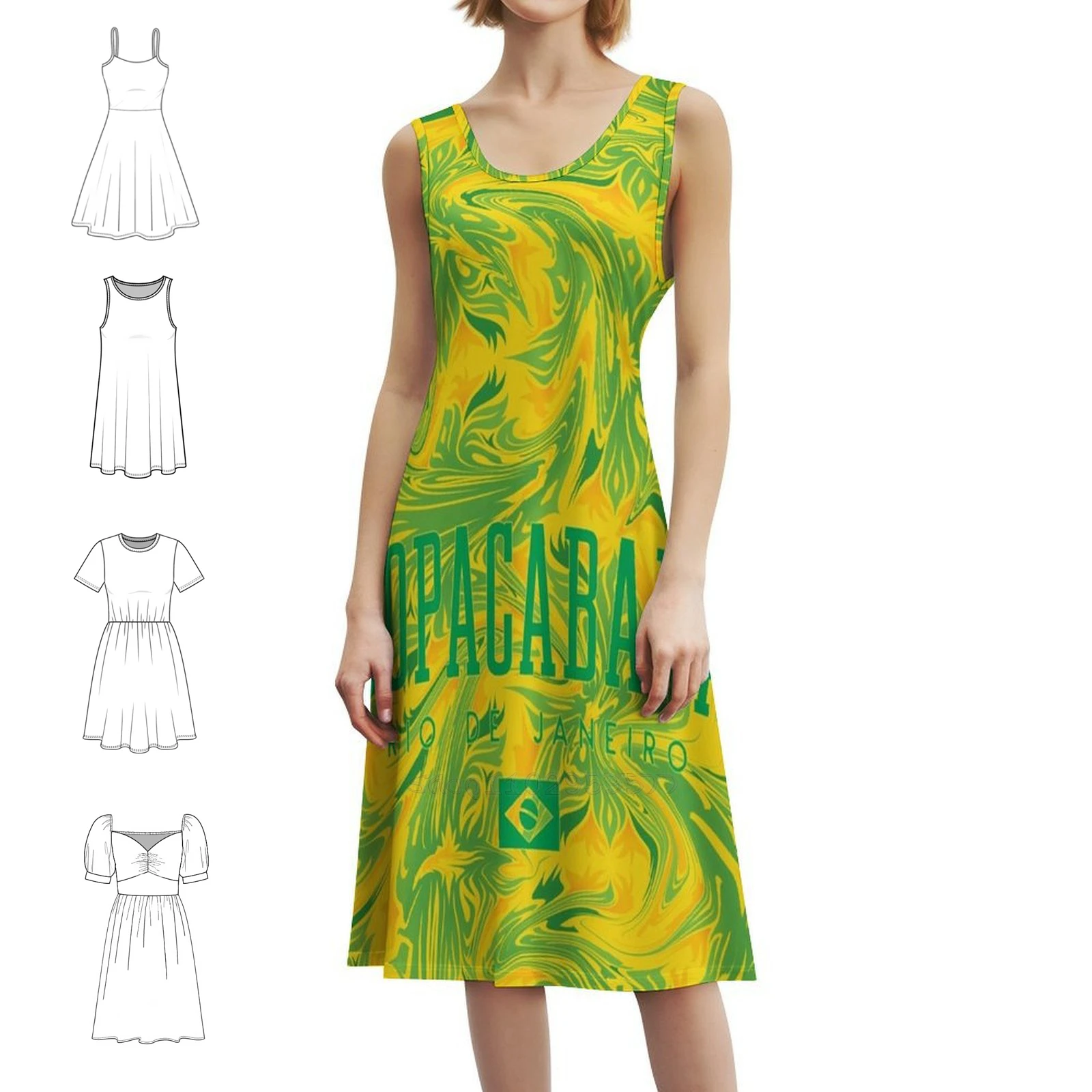 

Тропическое винтажное богемное платье Copacabana с пышными рукавами или варианты без рукавов для женщин, тропическое платье Copacabana De Janeiro