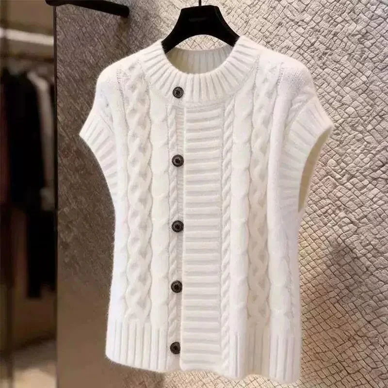 Knitted Sweater Vest Women Waistcoat Spring Autumn New Exterior Vests Korean Loose Autumn Winter Thread Sweater Jacket Coat