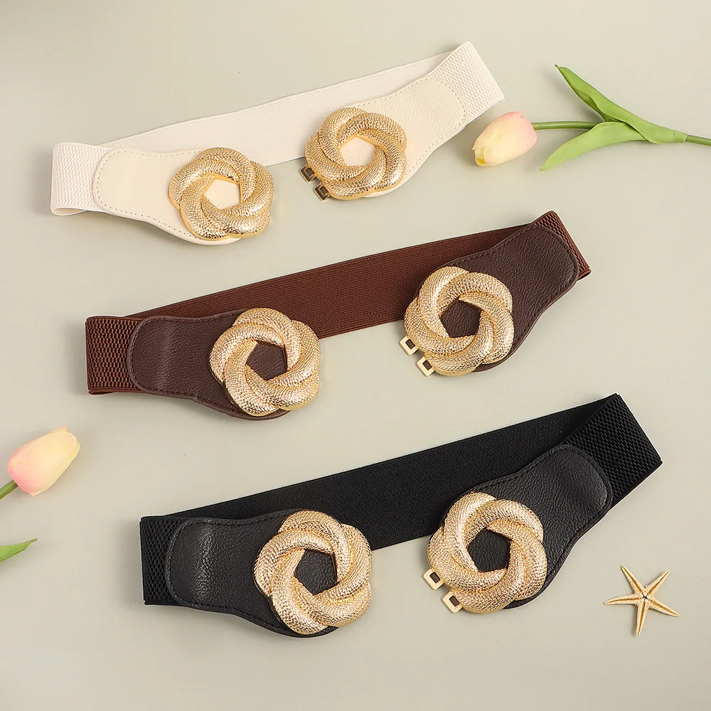 Ladies Fashion Wide Belt Coat Sweater Dress Elastic Waist Seal Corset Belts for Women Luxury Flower Buckle Female Waistband