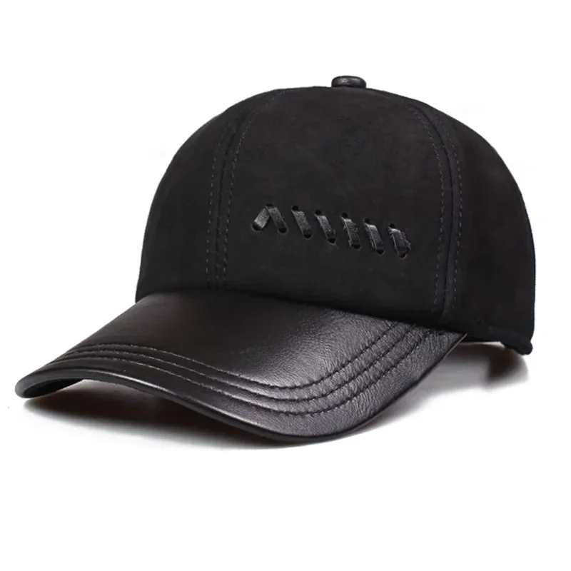 New Spring Men's Real Genuine Pig Leather Baseball Cap Hat Winter Warm Caps Hats Men Wome Black/Coffee