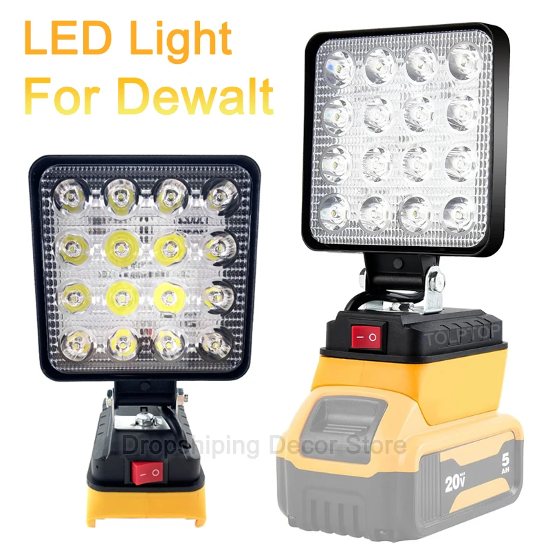 Cordless Led Luzes de Trabalho para Dewalt Iluminação Exterior Lâmpada de Trabalho Camping Emergência Luz de Inundação Lanterna Lithium Battery 18v 20v