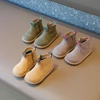 Children Boots Autumn Winter Kids Soft Suede Leather Boots With Short Fur Inside Unisex Toddler Boys Girls Ankle Snow Boots