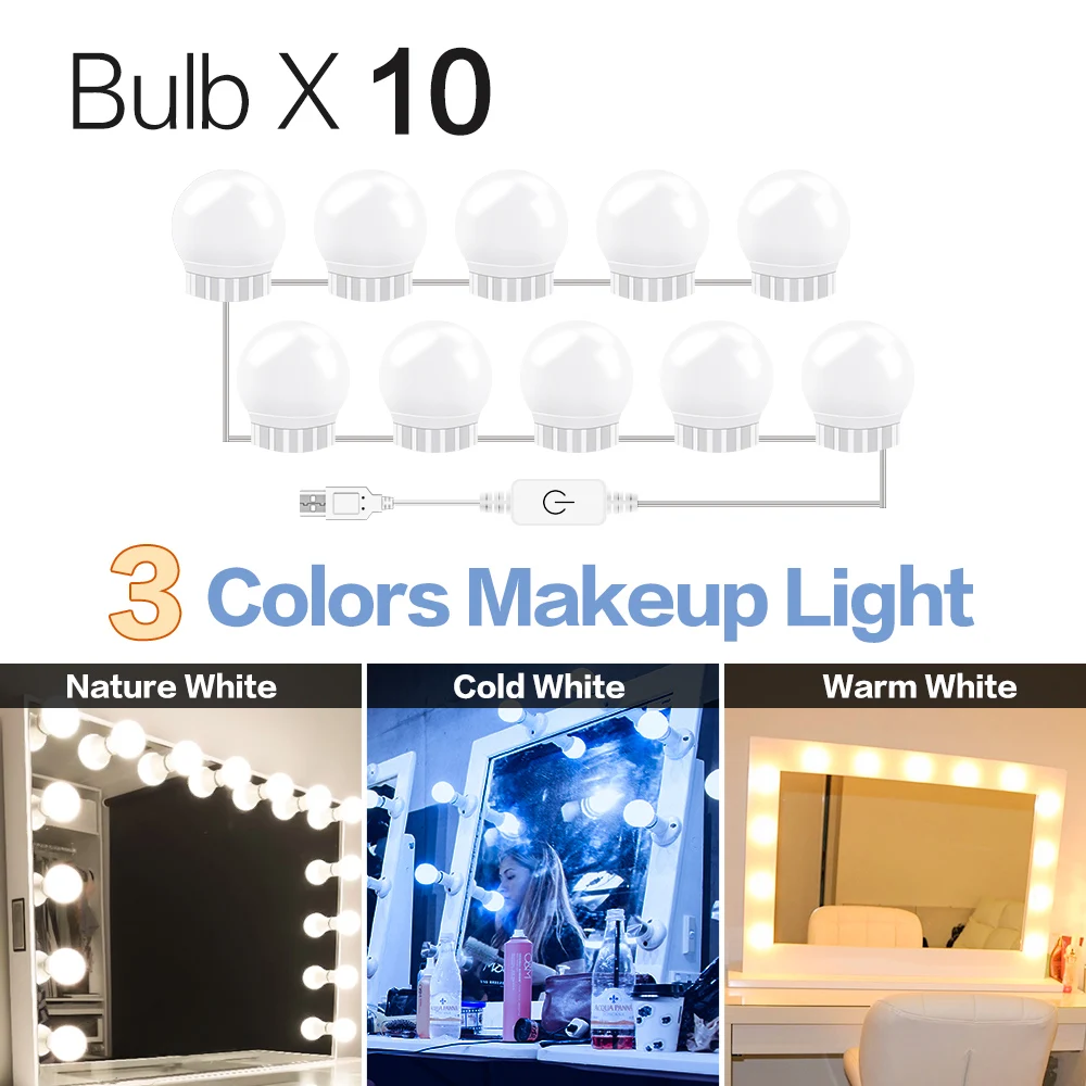 3 Modi Kleuren Make-Up Spiegel Licht Led Touch Dimmen Ijdelheid Kaptafel Lamp Usb 12V Hollywood Make Up spiegel Wandlamp