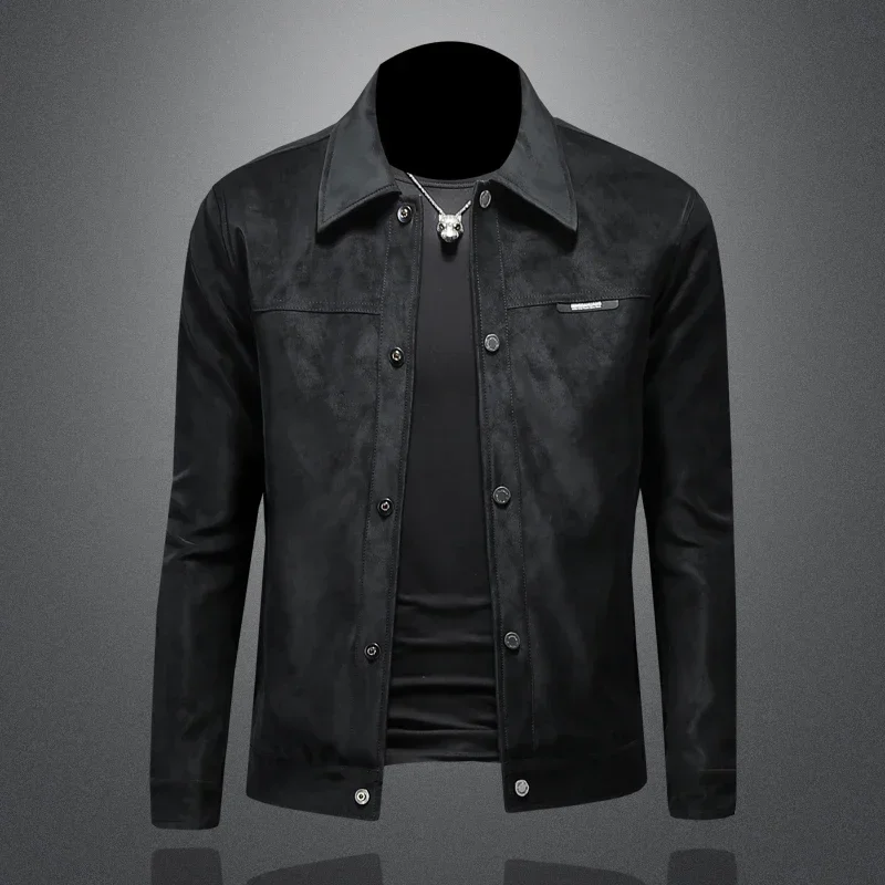 2025 New Business Collar Boutique Jacket British Style Loose Leather Jacket Motorcycle Jacket Men's High Quality menswear