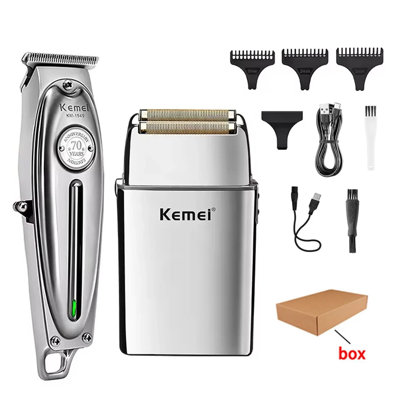 Kemei Oplaadbare Metalen Lichaamshaartrimmer Reciprocating Elektrische Baardtrimmer Draadloze Trimmer voor Mannen KM-1949 KM-TX5 Set