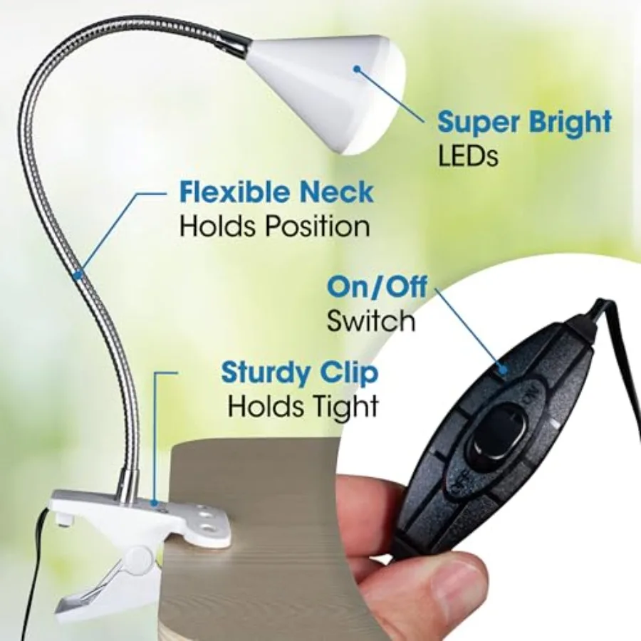 LED Cone Clip Lamp Task Lamp Desk Lamp Sturdy Clip Flexible Neck Great for Home Office Work Space Dorm