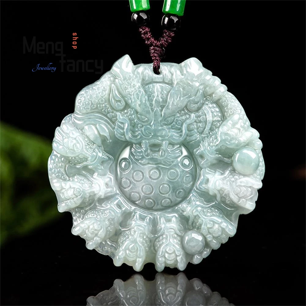 

Natural Ice Jadeite Nine Dragons Protecting The Lord Pendant Charms Fashion Jewelry Men Women Amulet Mascots Luxury Holiday Gift