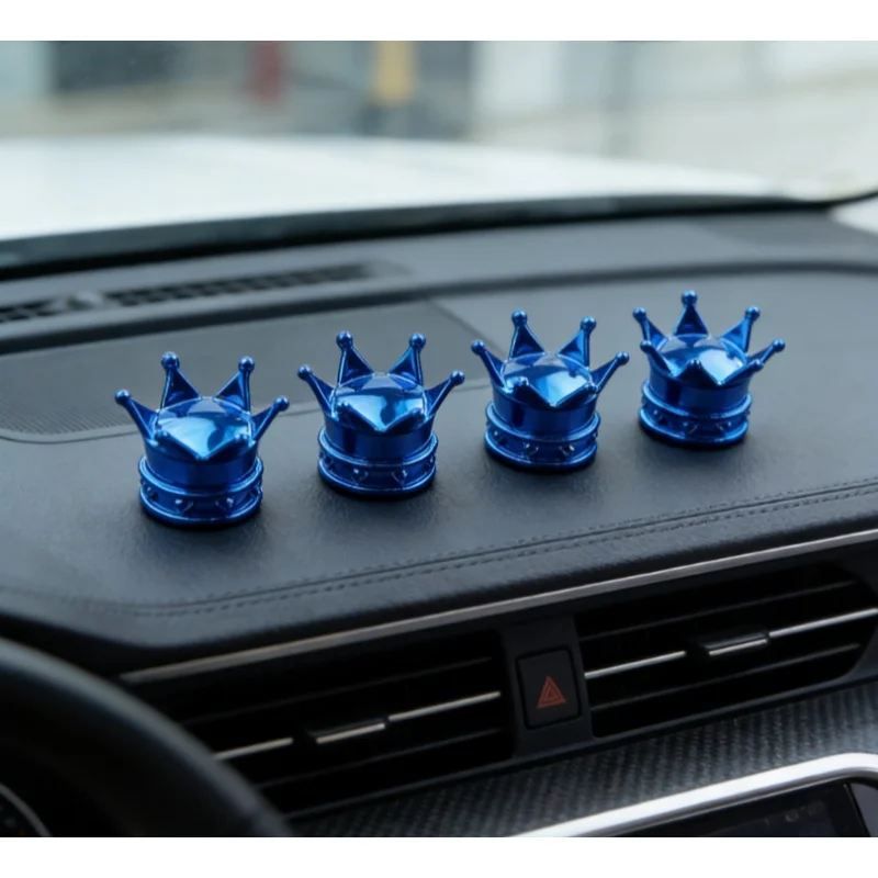 

4PCS Car Universal Crown Valve Caps Dustproof Waterproof Wheel Valve Cover Air Car Motorcycle Tyre Rim Cap Car Trim Valve Cap