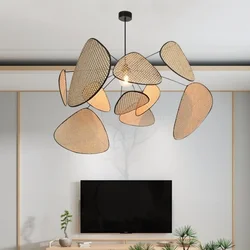 Japanese Wabi Sabi E27 Rattan Pendant Lights Restaurant Dining Room Home Decor Chandelier Lustre Nordic Led Hanging Lamp Fixture