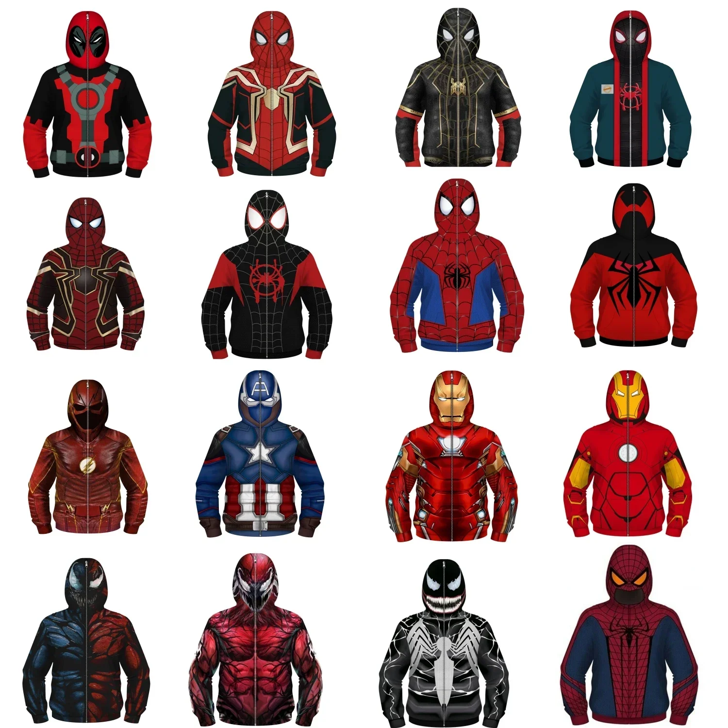 Kids Avengers Superhero Spiderman Hoodie Miles Morales 3D Zipper Sweatshirt Iron Man Jacket Boys Girls Anime Cosplay Costume