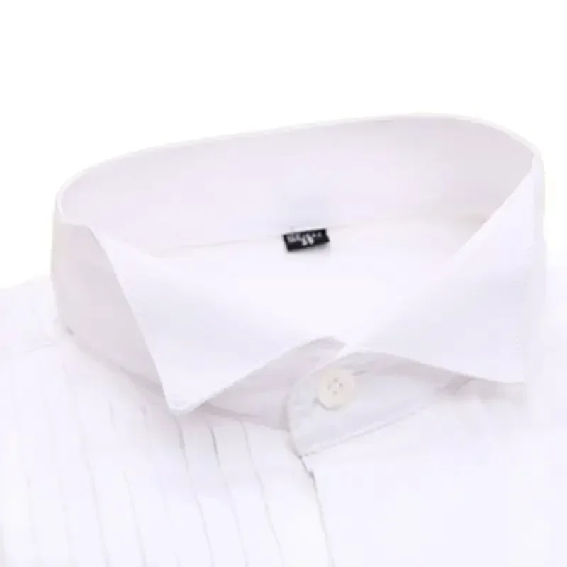 Classic Winged Collar Dress Shirt Men's Wingtip Tuxedo Formal Shirts with Red Black Bow Tie Party Dinner Wedding Tops