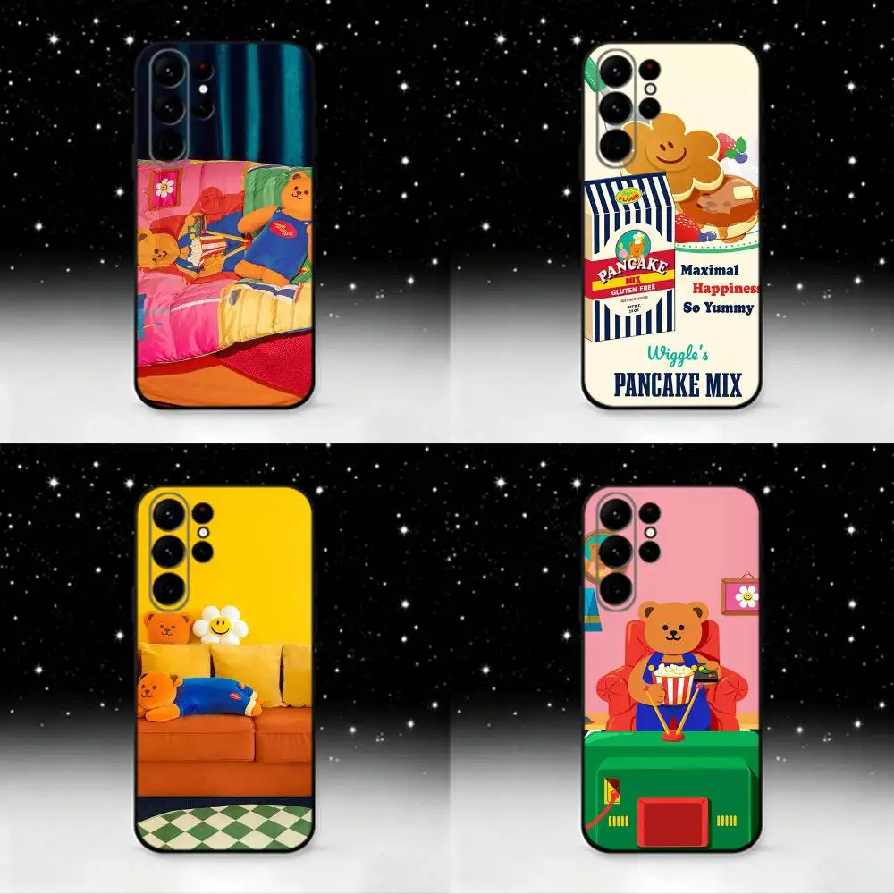 

W-Wiggle C-Cookie Cartoon Phone Case For Samsung S25,S24 Ultra,S20,S30 plus,S22 plus,S23,S30 Ultra 5G Silicone Black Shell