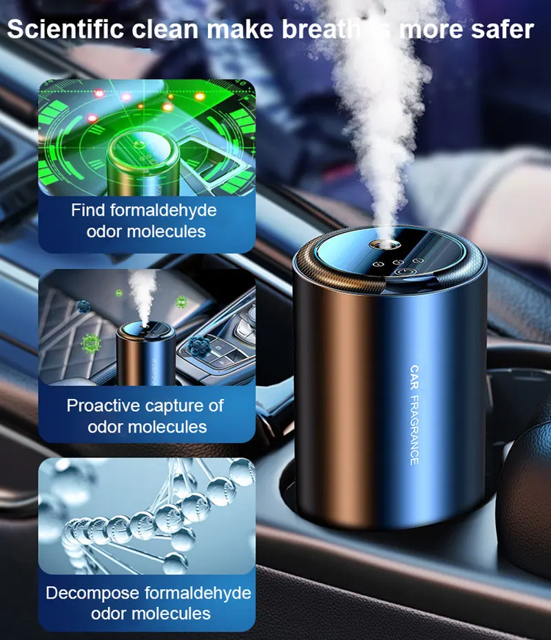 Vehicle Interior Air Freshener Car Fragrance Spary Ultrasonic 3 Speed Aroma Essent Oil Diffuser Electric Car Perfume Diffuser