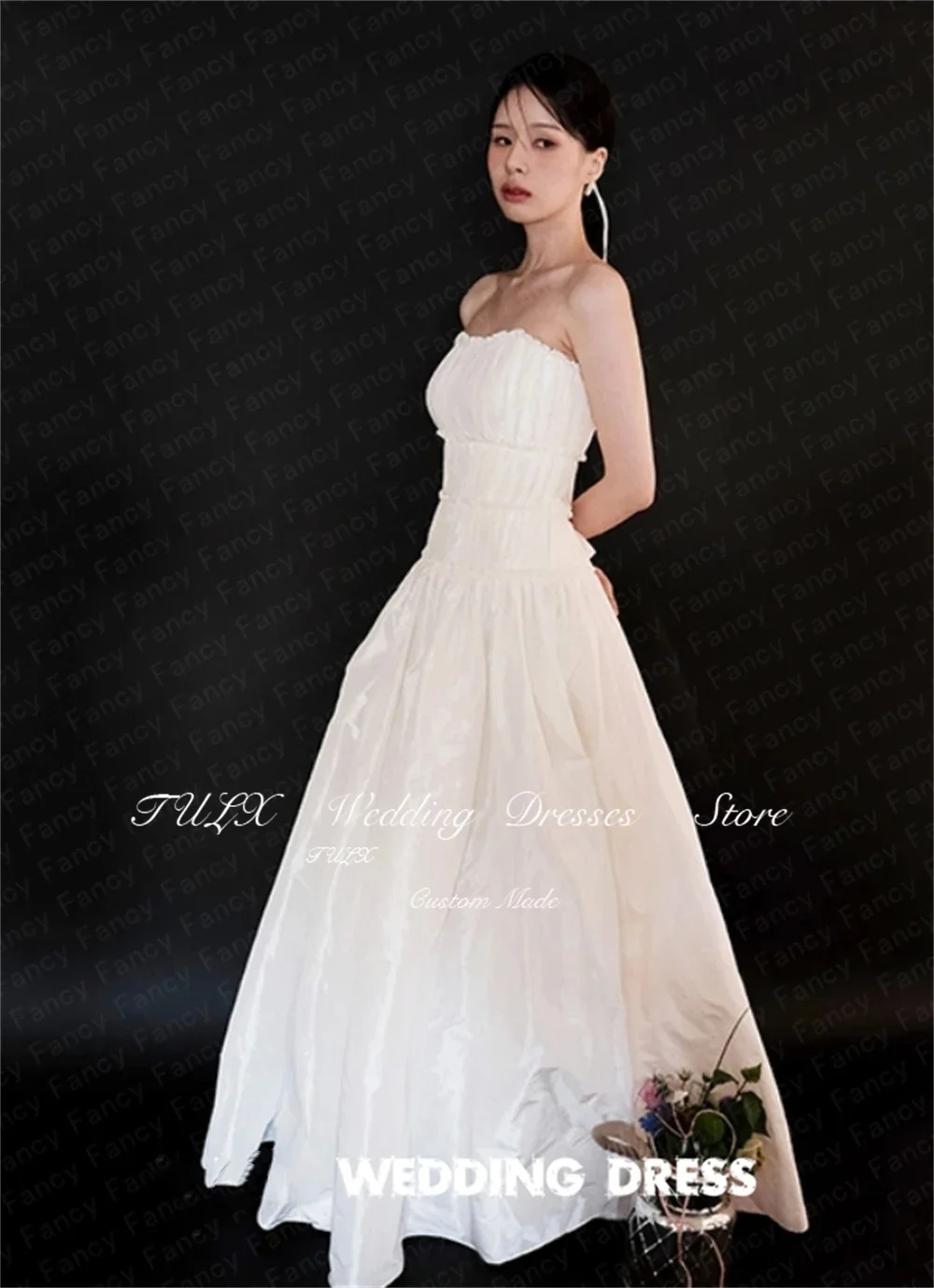 TULX Simple Taffeta Ivory Wedding Dress Korea Photo Shoot Strapless Puff Sleeves Bridal Gowns 웨딩드레스 Corset Customized 2026