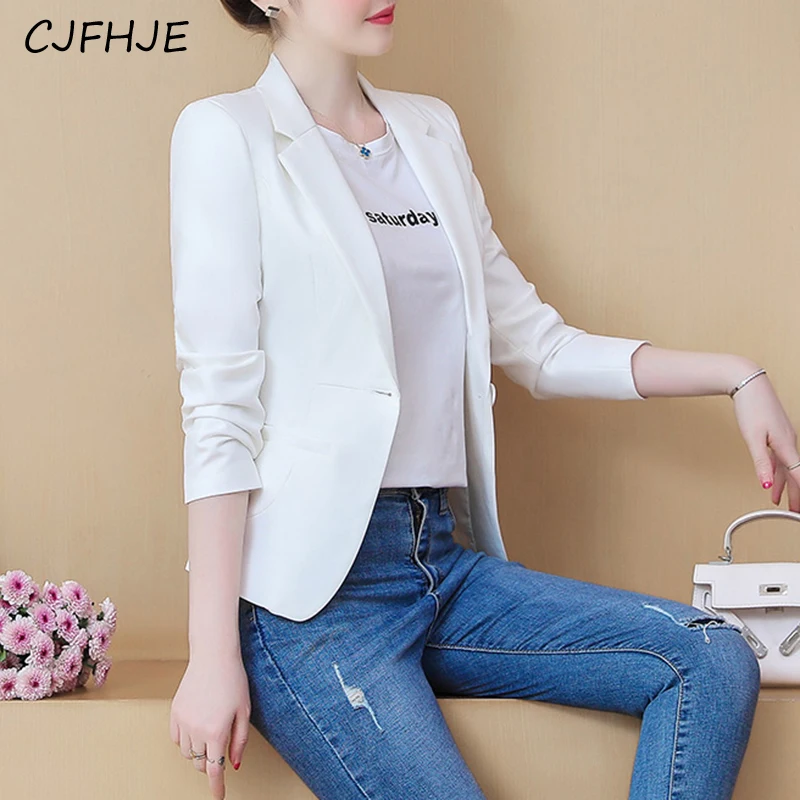 CJFHJE New Women's Fashion Casual Short Suit Jacket Korean Retro Solid Color Women Versatile One Button Long Sleeved Suit Top