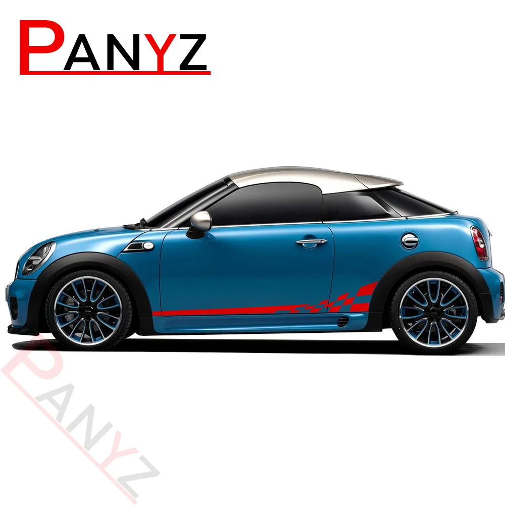 2 PCS Car Styling Checkerboard Checkered Flag Door Side Stripes Decal Decor Stickers for MINI Cooper Coupe R58 Roadster R59