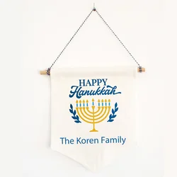 Custom Personalized family name Menorah Happy Hanukkah Banner Jewish Chanukah Holiday wall home door decoration hostess gift