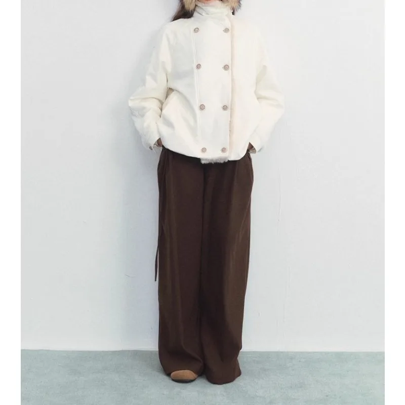 Large Lapel Double-breasted Fluffy Jacket for Women's 2025 Autumn and Winter New Niche Design Loose Plush Thickened Top