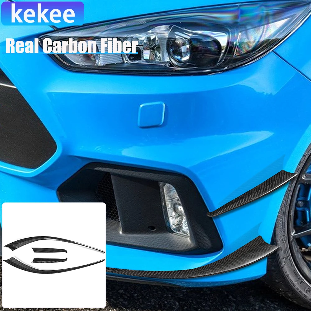 Real Carbon Fiber Car Accessories Front Bumper Wind Deflector Decorative Cover Trim For Ford Focus RS MK3 2016 2017 2018