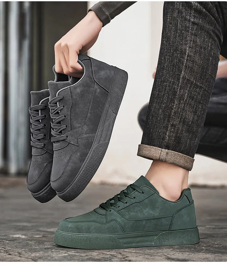 Herren-Skate-Sneaker aus einfarbigem Wildleder, niedrig geschnitten, zum Schnüren, weiche, rutschfeste Freizeitschuhe für den täglichen Weg zur Arbeit, Spaziergänge auf der Straße, Einkaufen, Autofahren – Detail 3