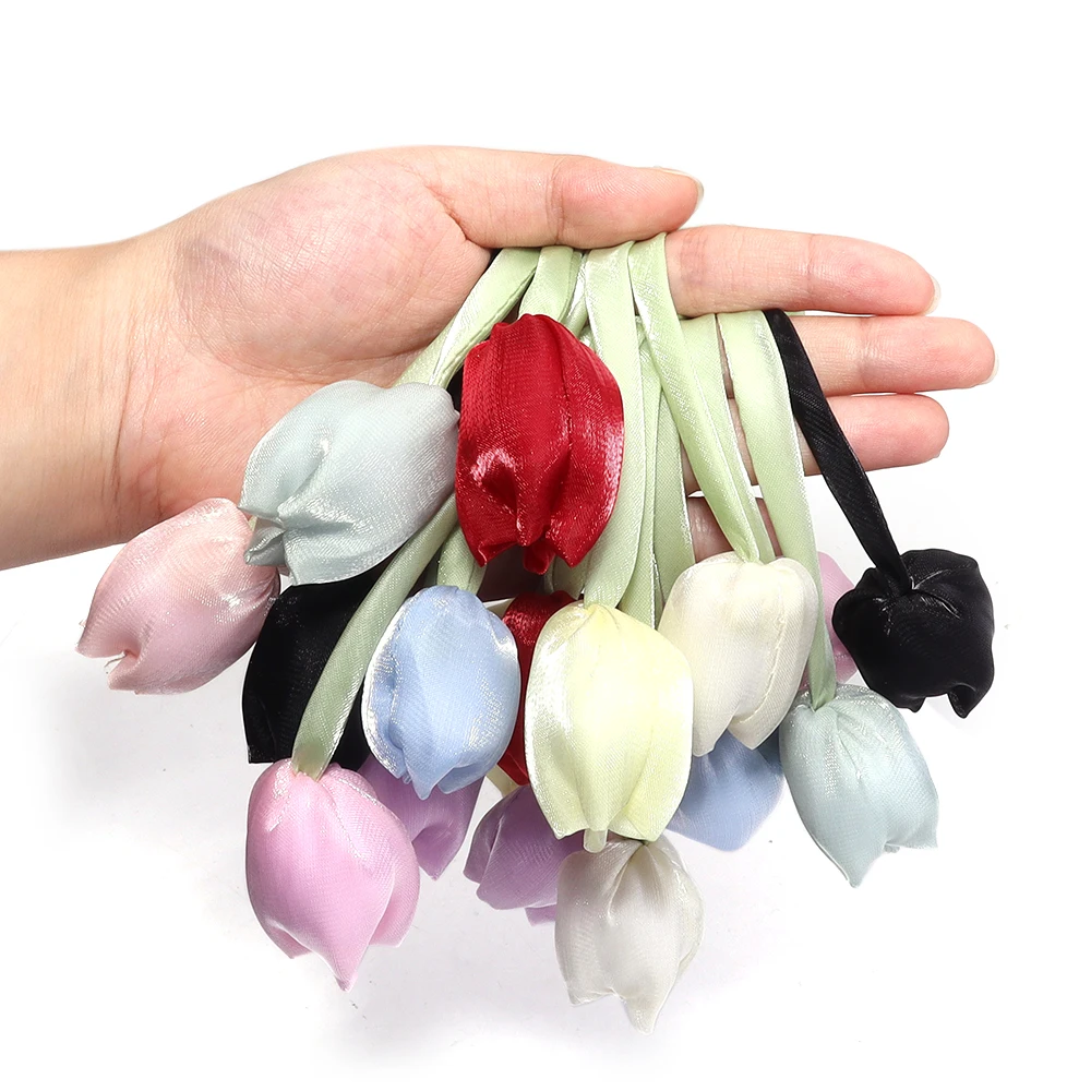 5pcs/lot Colorful Tulip Bow Flowers Patches Flower Handmade Fabric Pillows Bag Jewelry Making DIY Hair Ribbon Hair Ring Shoelace