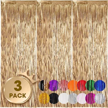 3pack Party Metallic Tinsel Foil Fringe Curtains Backdrop for Birthday New Year Eve Party…