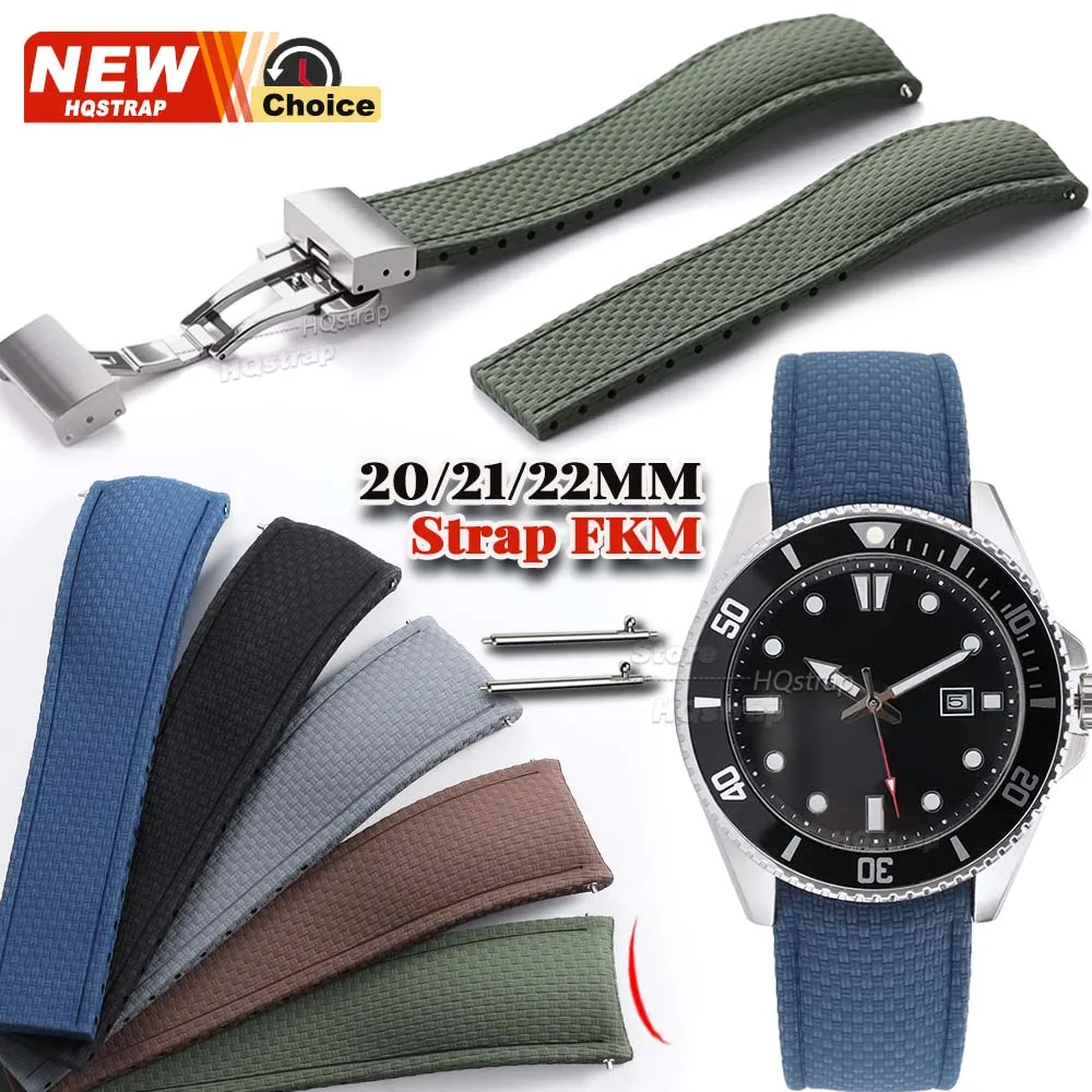 Neues FKM-Armband 20mm 21mm 22mm Gebogenes Ende Gewebtes Muster Fluorkautschuk-Uhrenarmband für Seiko Armband für Rolex Herren Damen Armband
