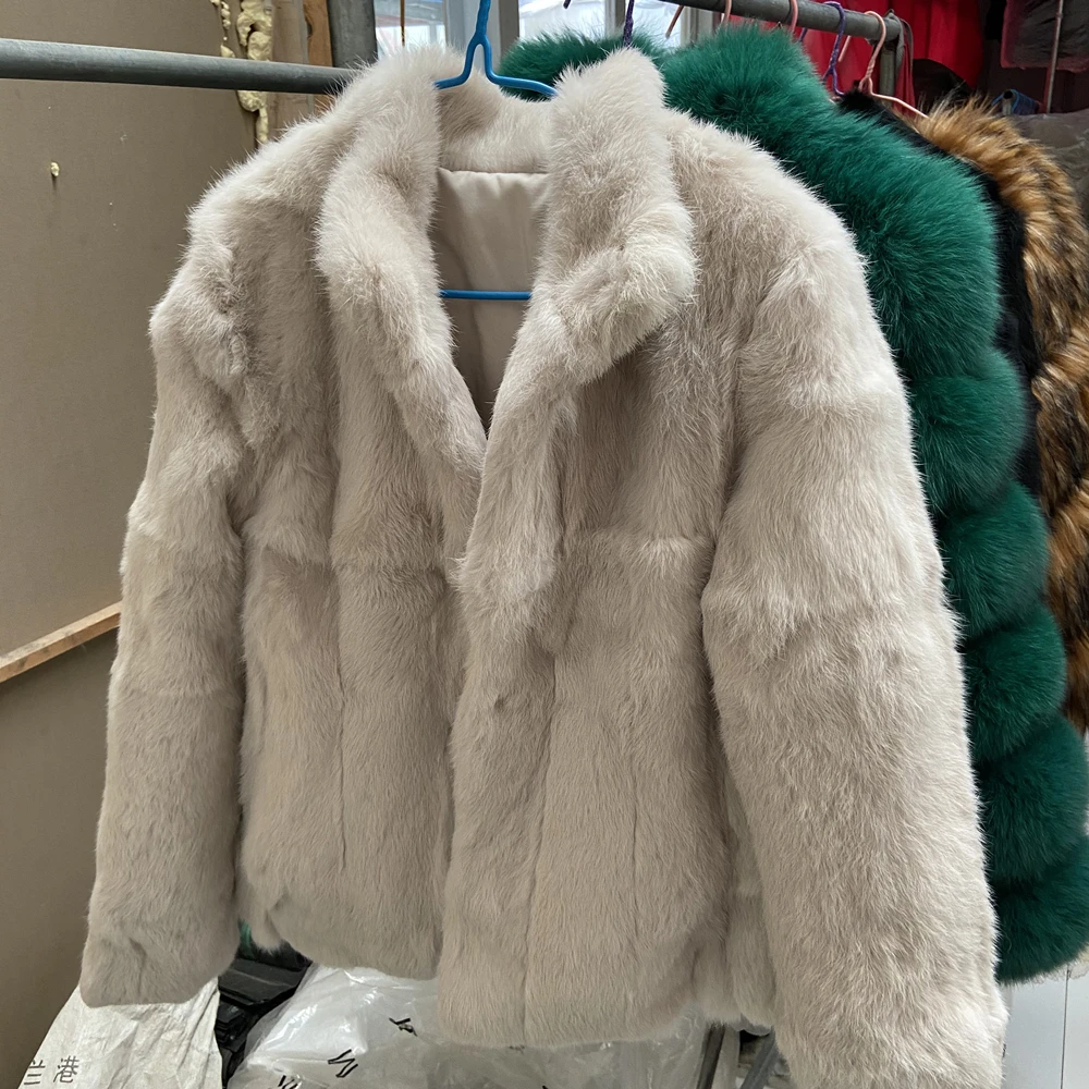 Fancy Rani Natural Rabbit Fur Coat Damska kurtka zimowa Prawdziwa skóra i futro Odzież damska Odzież wierzchnia z 2024