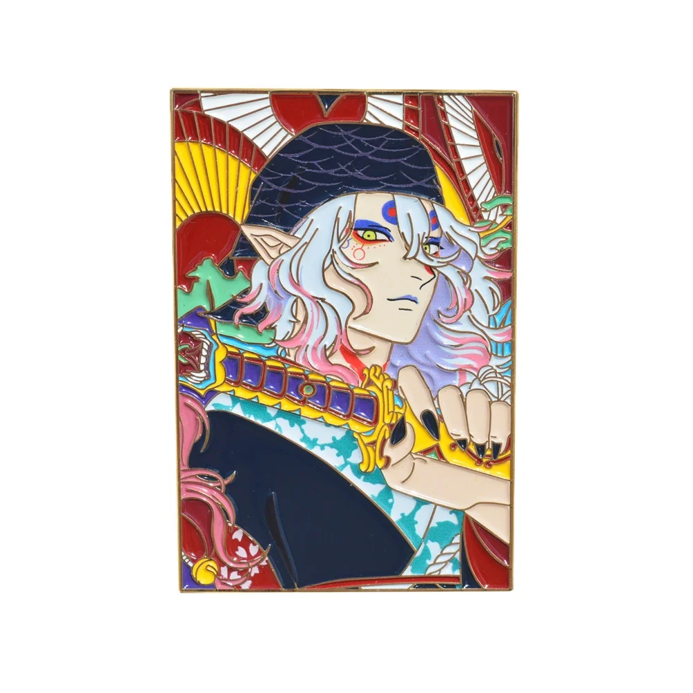 Insignia de cosplay de Anime Mononoke, figura de Metal, alfileres de solapa cuadrados, broches de disfraz Unisex, decoración de bolsa, accesorios de fiesta