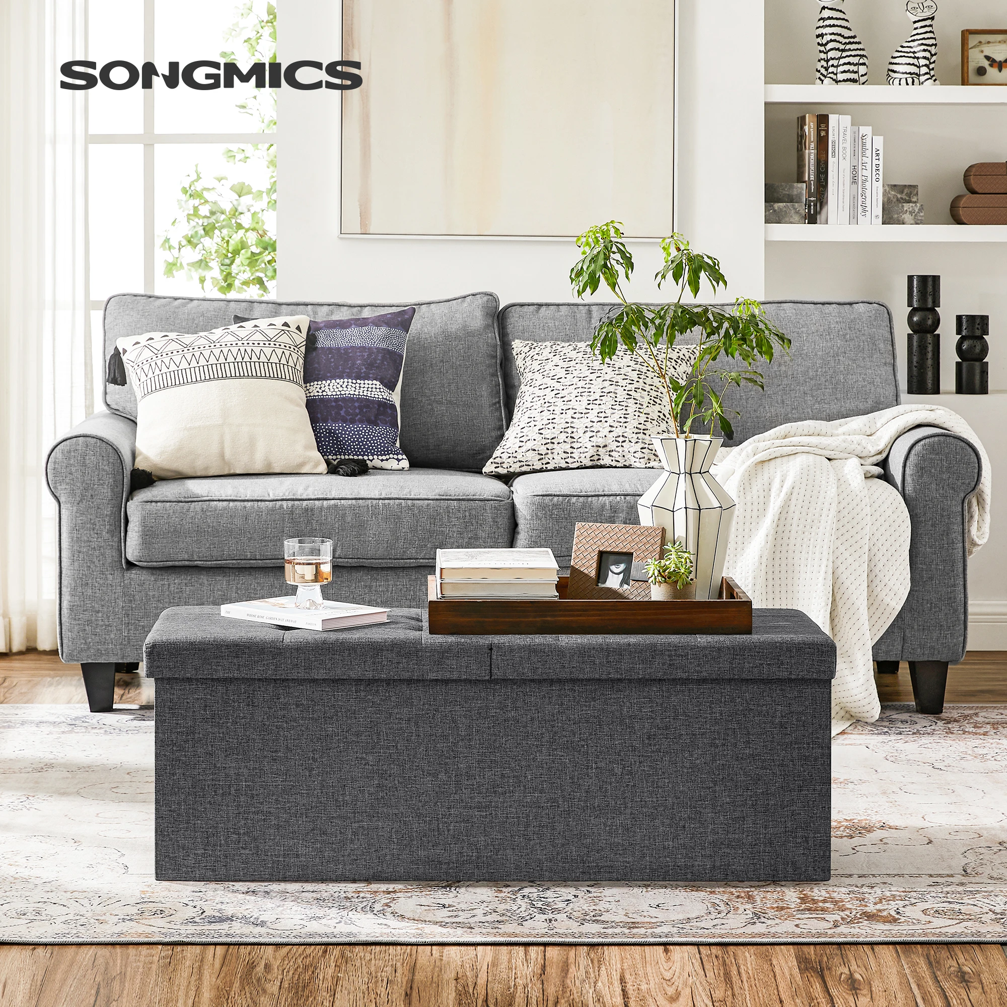 

SONGMICS Storage Ottoman, Foldable Storage Bench, 15 x 43 x 15 Inches, Flipping Lid, 660 lb Load Capacity, for Entryway