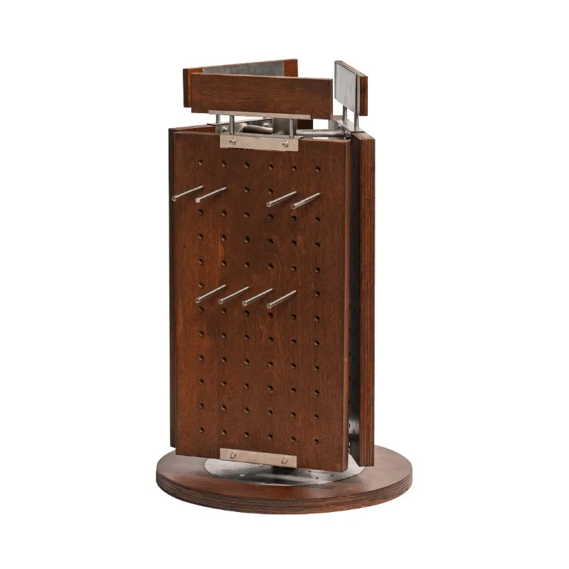 Rotating hole board display rack, three-sided rotating retro industrial wind rack, wooden jewelry hanger